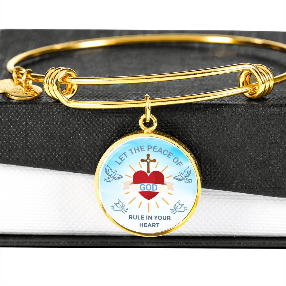 God Rule In Your Heart Circle Pendant Bangle Bracelet Stainless Steel or 18k Gold-Express Your Love Gifts