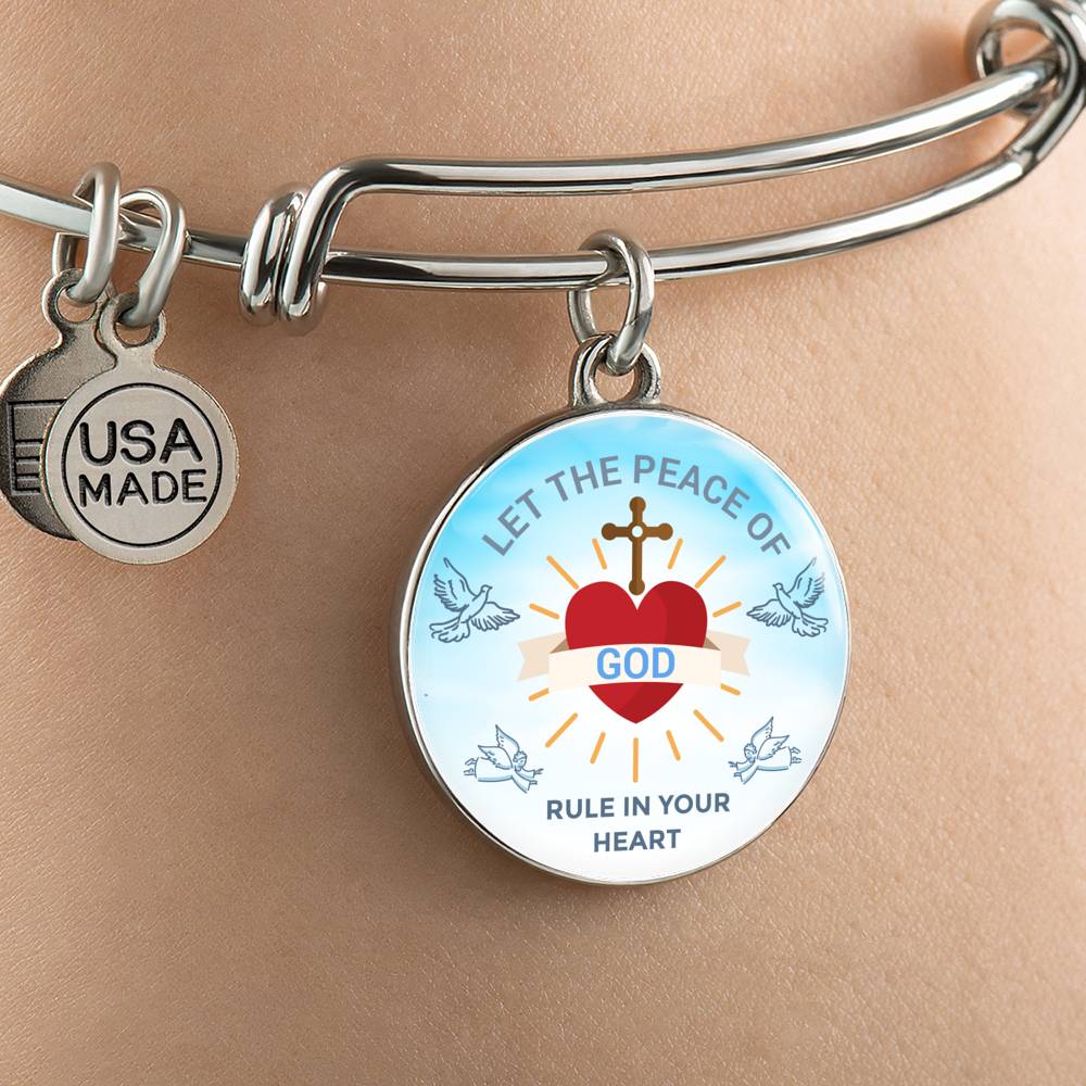 God Rule In Your Heart Circle Pendant Bangle Bracelet Stainless Steel or 18k Gold-Express Your Love Gifts