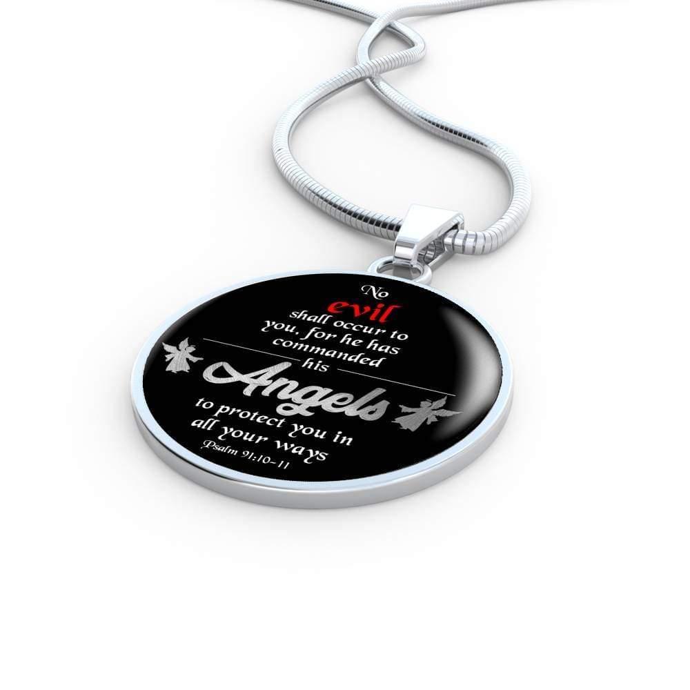 Angels Protect You Circle Necklace Stainless Steel or 18k Gold 18-22" - Express Your Love Gifts
