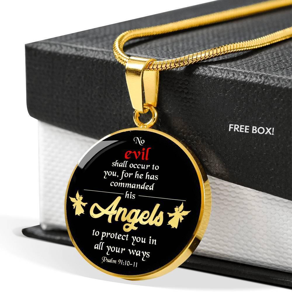 Angels Protect You Circle Necklace Stainless Steel or 18k Gold 18-22" - Express Your Love Gifts
