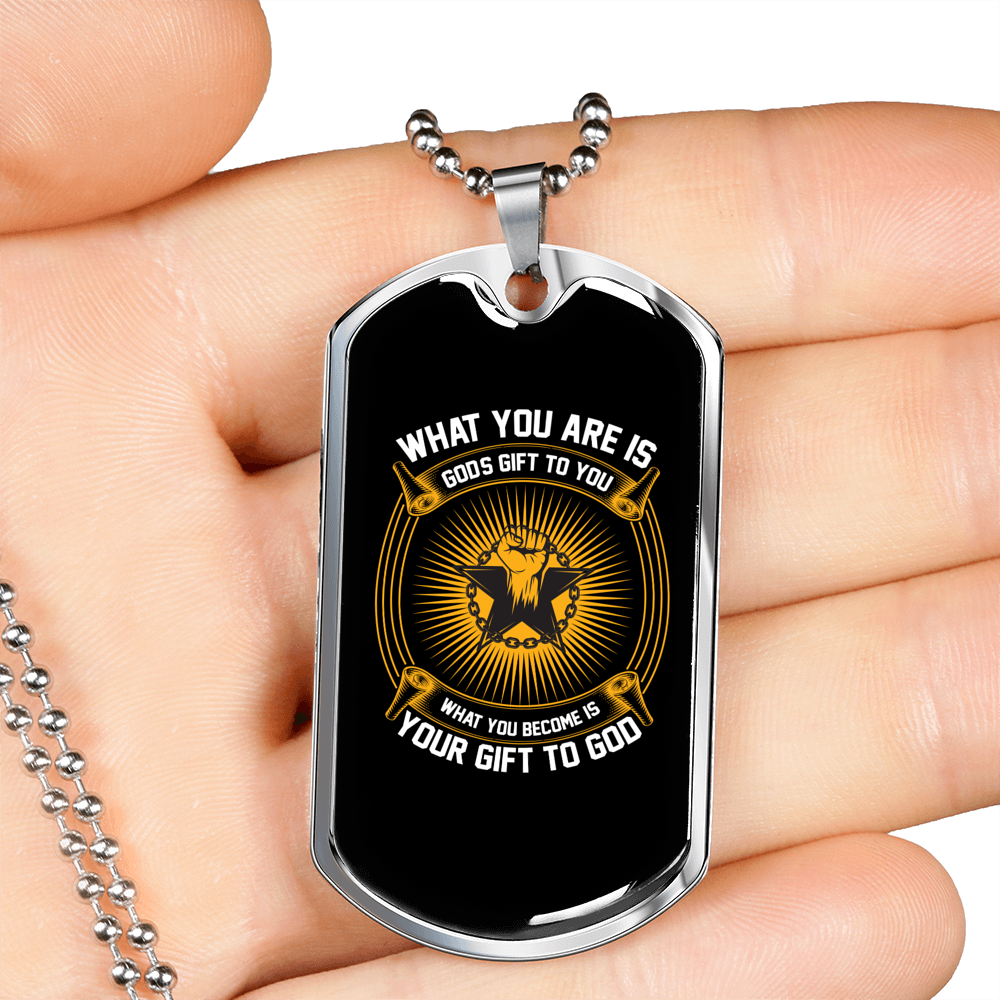 God's Gift To You Necklace Stainless Steel or 18k Gold Dog Tag 24" Chain-Express Your Love Gifts