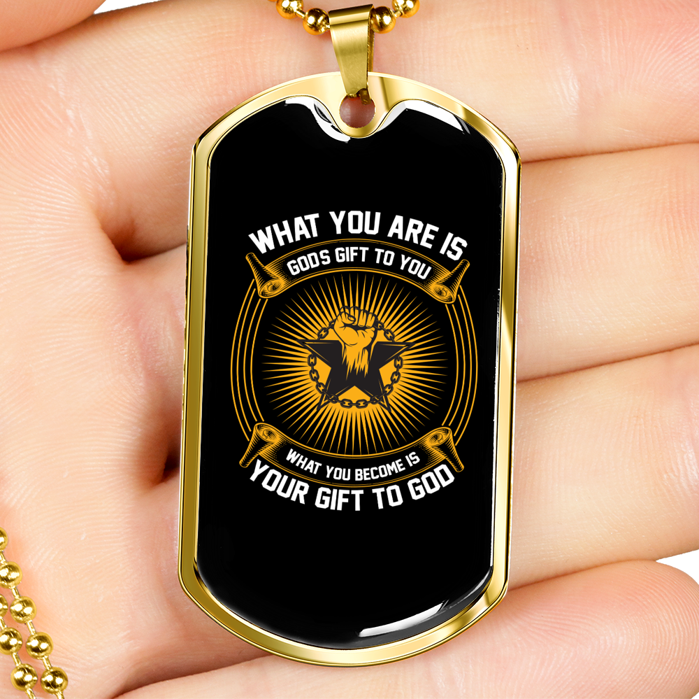 God's Gift To You Necklace Stainless Steel or 18k Gold Dog Tag 24" Chain-Express Your Love Gifts