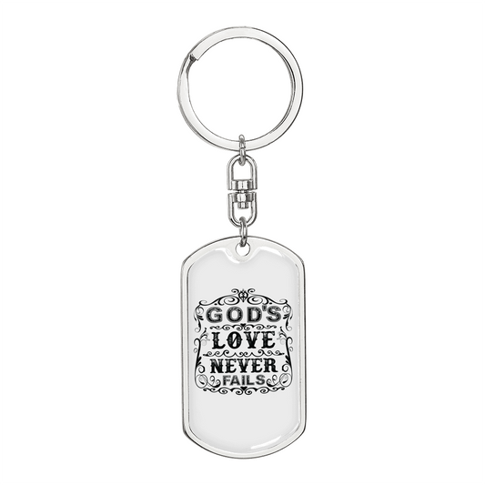 God'S Love Never Fails Keychain Stainless Steel or 18k Gold Dog Tag Keyring-Express Your Love Gifts