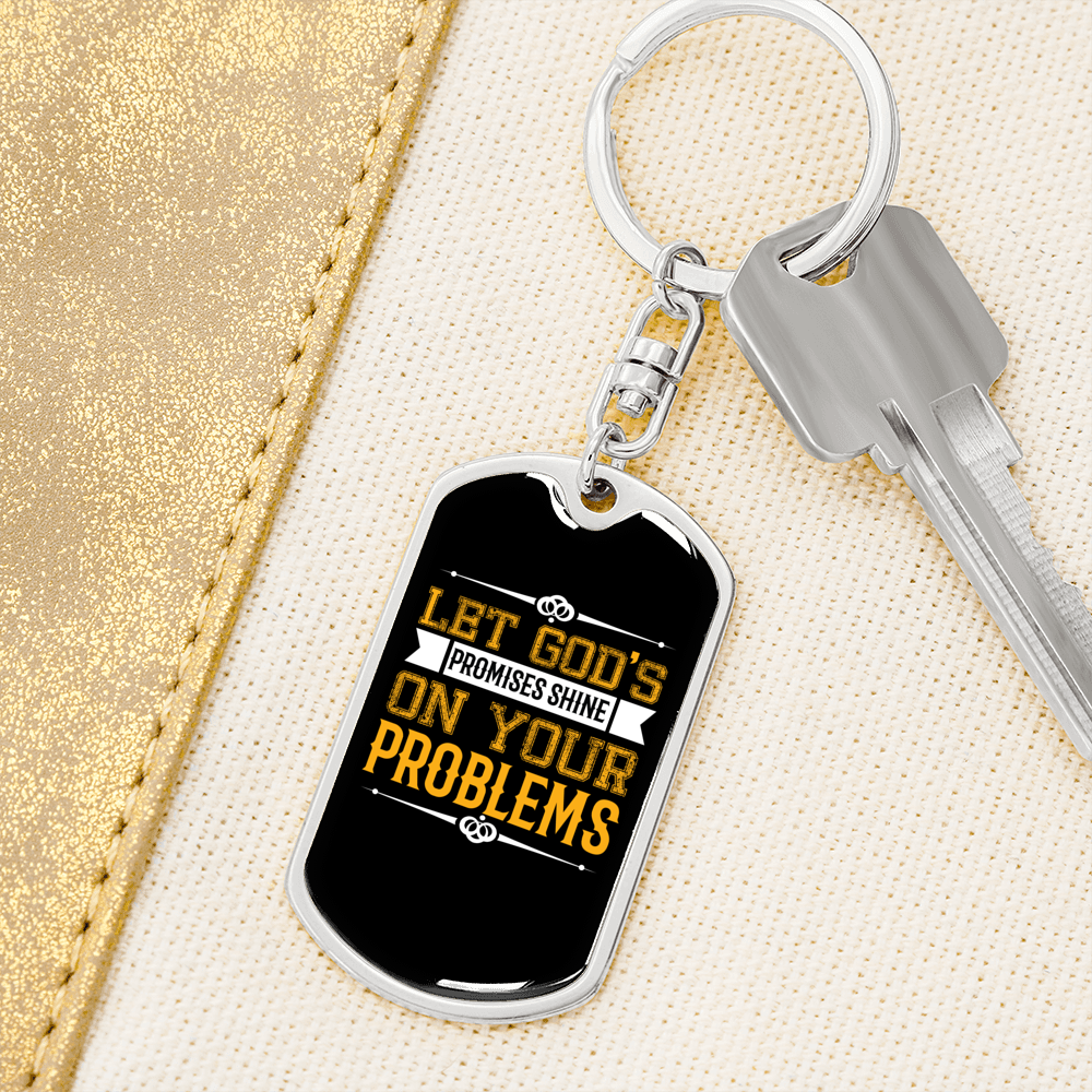 God's Promises Shine Yellow Keychain Stainless Steel or 18k Gold Dog Tag Keyring-Express Your Love Gifts