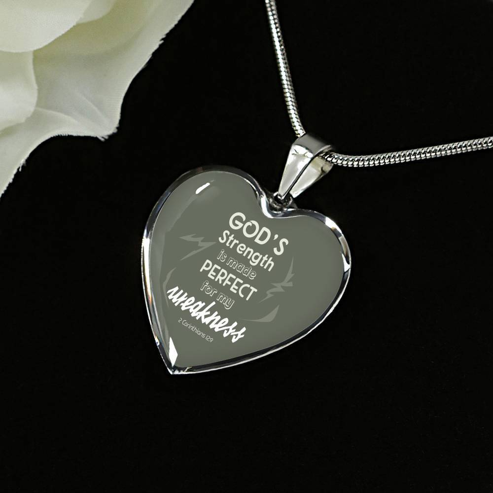 God'S Strength Is Made Perfect For My Weakness Necklace Stainless Steel or 18k Gold Heart Pendant 18-22" - Express Your Love Gifts