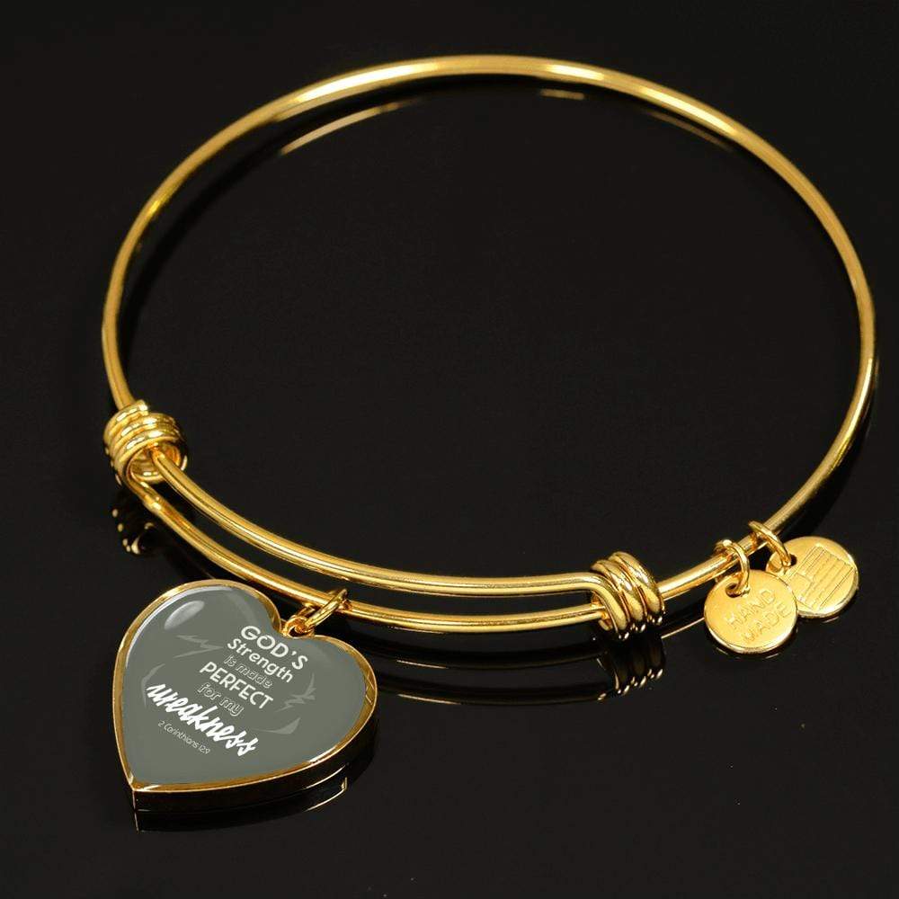 God'S Strength Is Made Perfect For My Weakness Stainless Steel or 18k Gold Heart Bangle Bracelet - Express Your Love Gifts