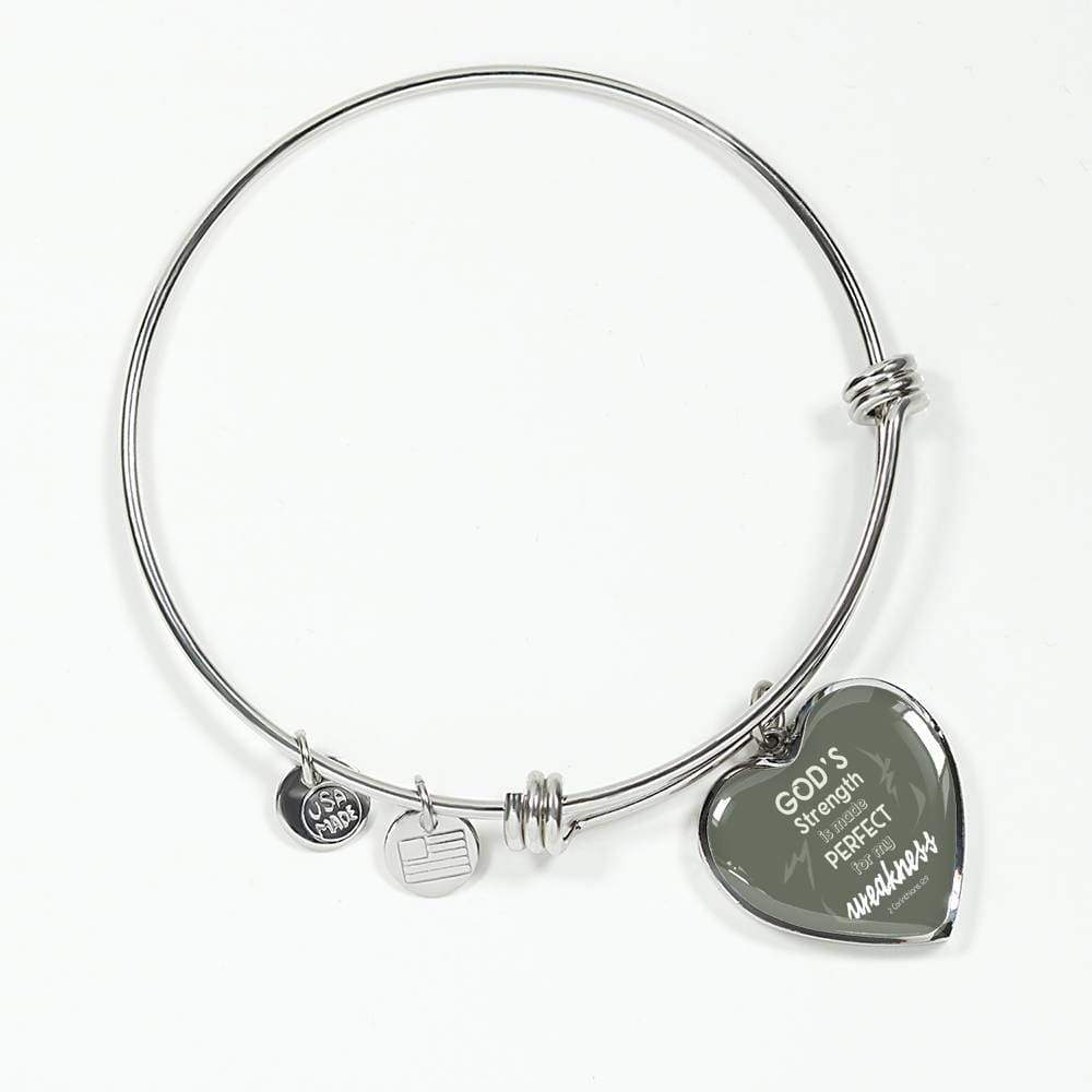 God'S Strength Is Made Perfect For My Weakness Stainless Steel or 18k Gold Heart Bangle Bracelet - Express Your Love Gifts