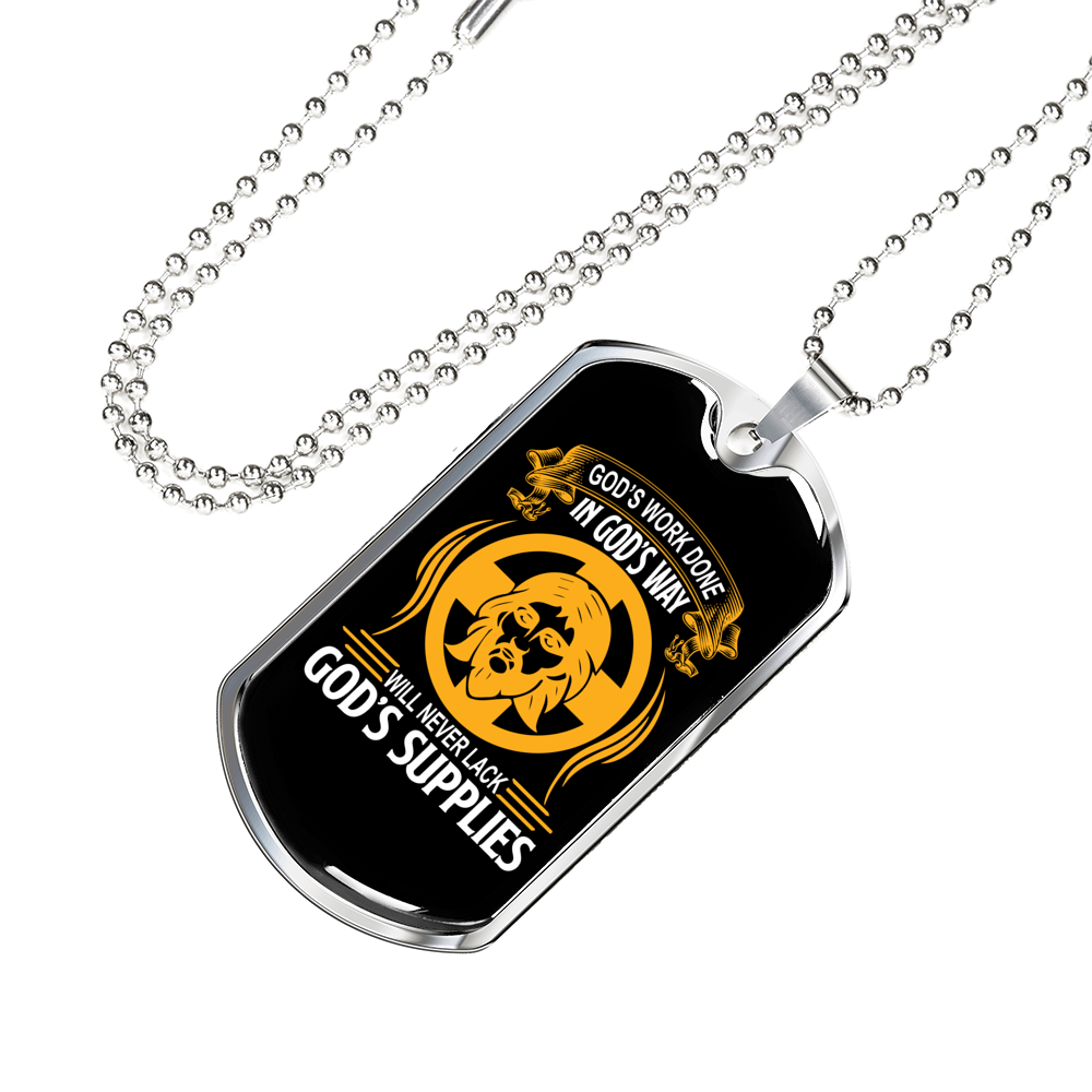 God's Supplies Necklace Stainless Steel or 18k Gold Dog Tag 24" Chain-Express Your Love Gifts