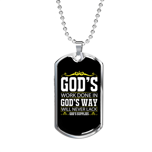 God's Way Never Lack Necklace Stainless Steel or 18k Gold Dog Tag 24" Chain-Express Your Love Gifts