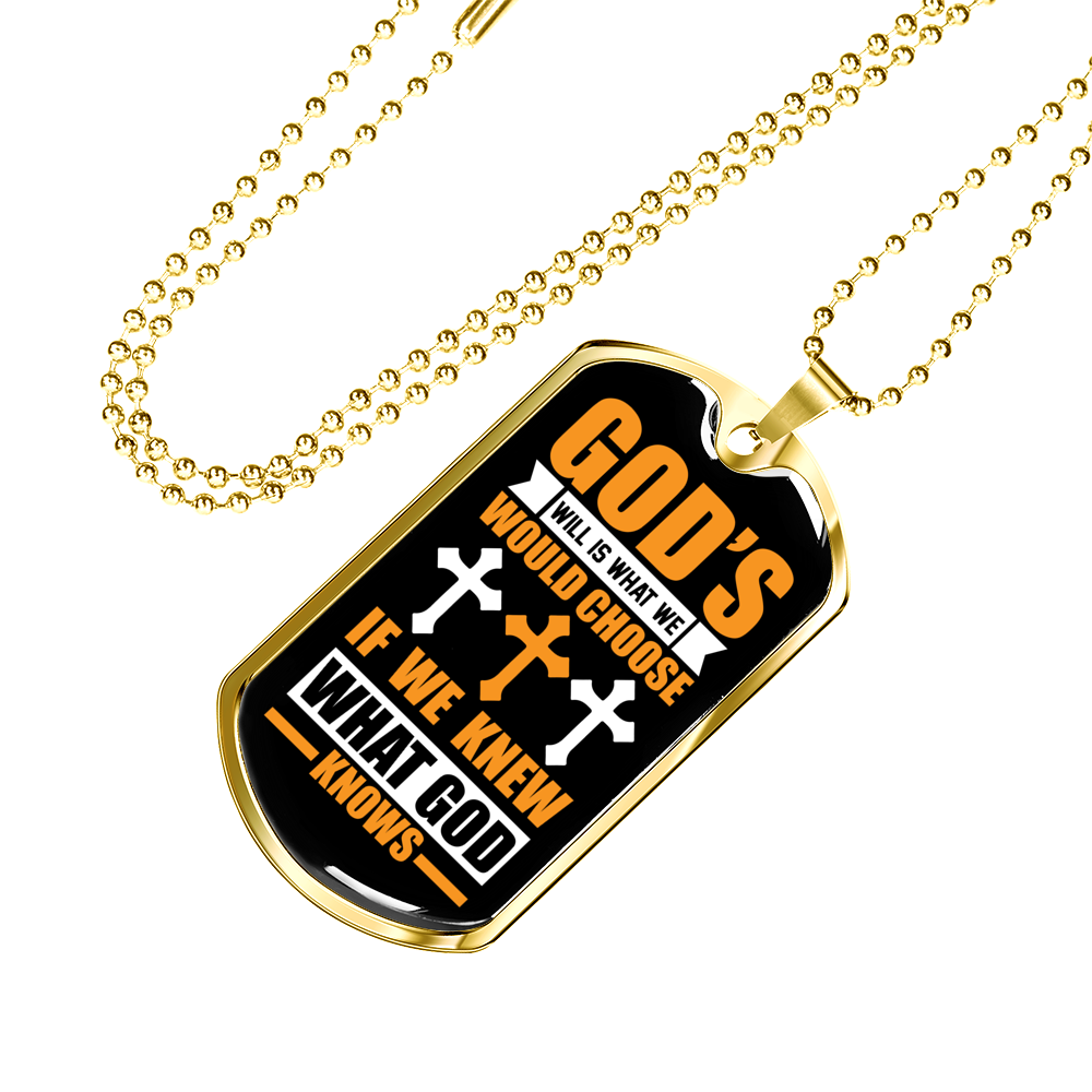 God's Will Necklace Stainless Steel or 18k Gold Dog Tag 24" Chain-Express Your Love Gifts