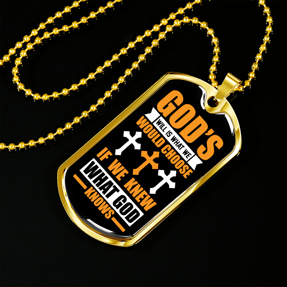 God's Will Necklace Stainless Steel or 18k Gold Dog Tag 24" Chain-Express Your Love Gifts
