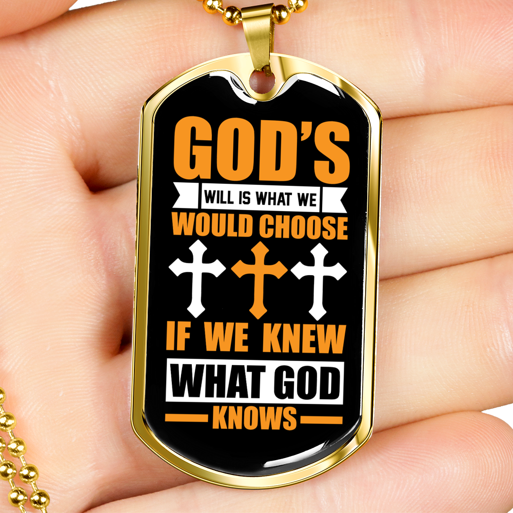 God's Will Necklace Stainless Steel or 18k Gold Dog Tag 24" Chain-Express Your Love Gifts