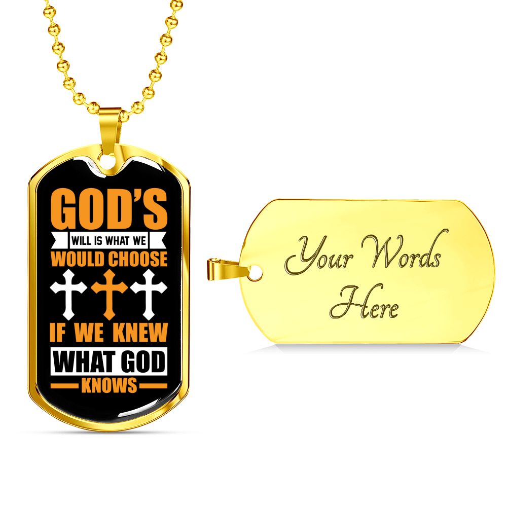 God's Will Necklace Stainless Steel or 18k Gold Dog Tag 24" Chain-Express Your Love Gifts