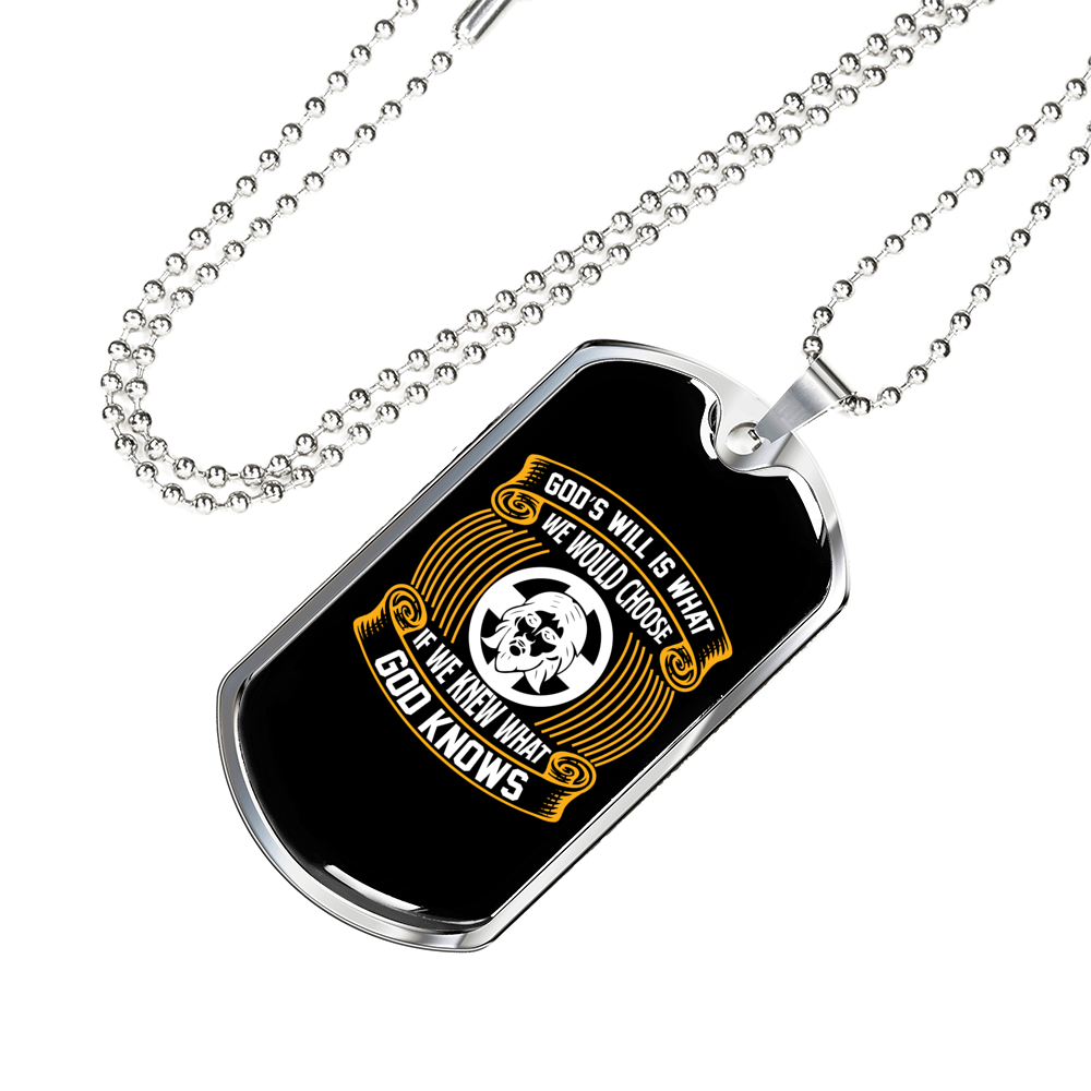 God'S Will We Choose Necklace Stainless Steel or 18k Gold Dog Tag 24" Chain-Express Your Love Gifts