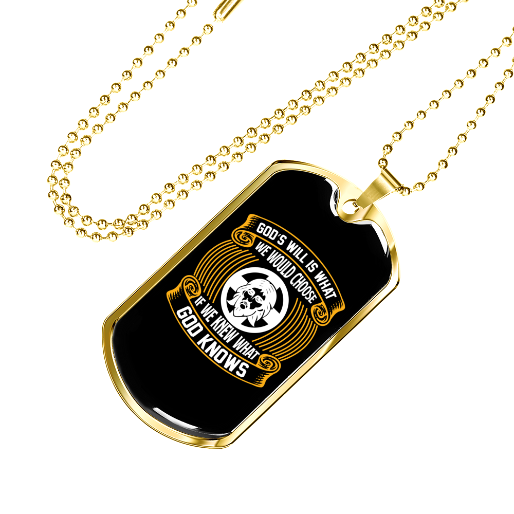 God'S Will We Choose Necklace Stainless Steel or 18k Gold Dog Tag 24" Chain-Express Your Love Gifts