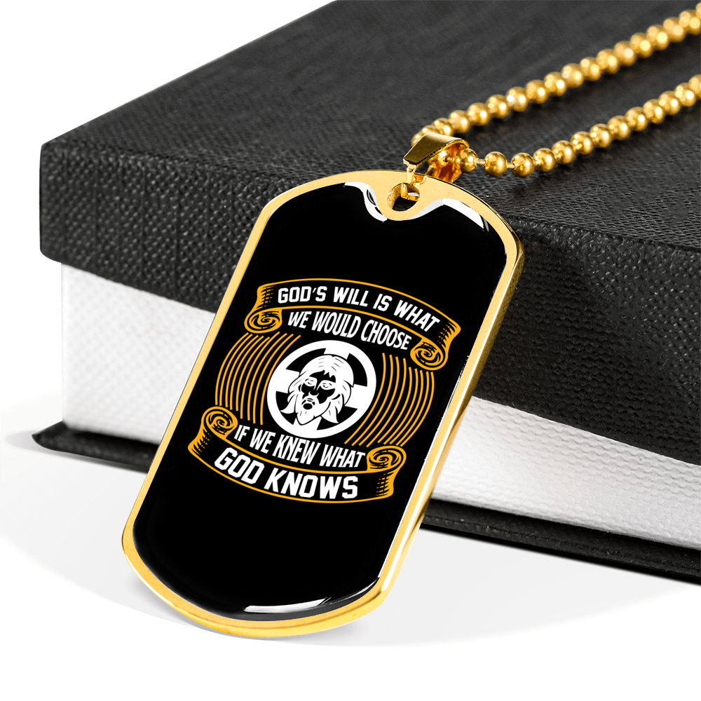 God'S Will We Choose Necklace Stainless Steel or 18k Gold Dog Tag 24" Chain-Express Your Love Gifts