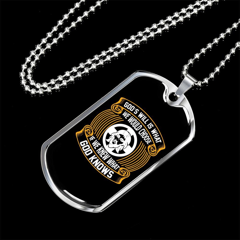 God'S Will We Choose Necklace Stainless Steel or 18k Gold Dog Tag 24" Chain-Express Your Love Gifts