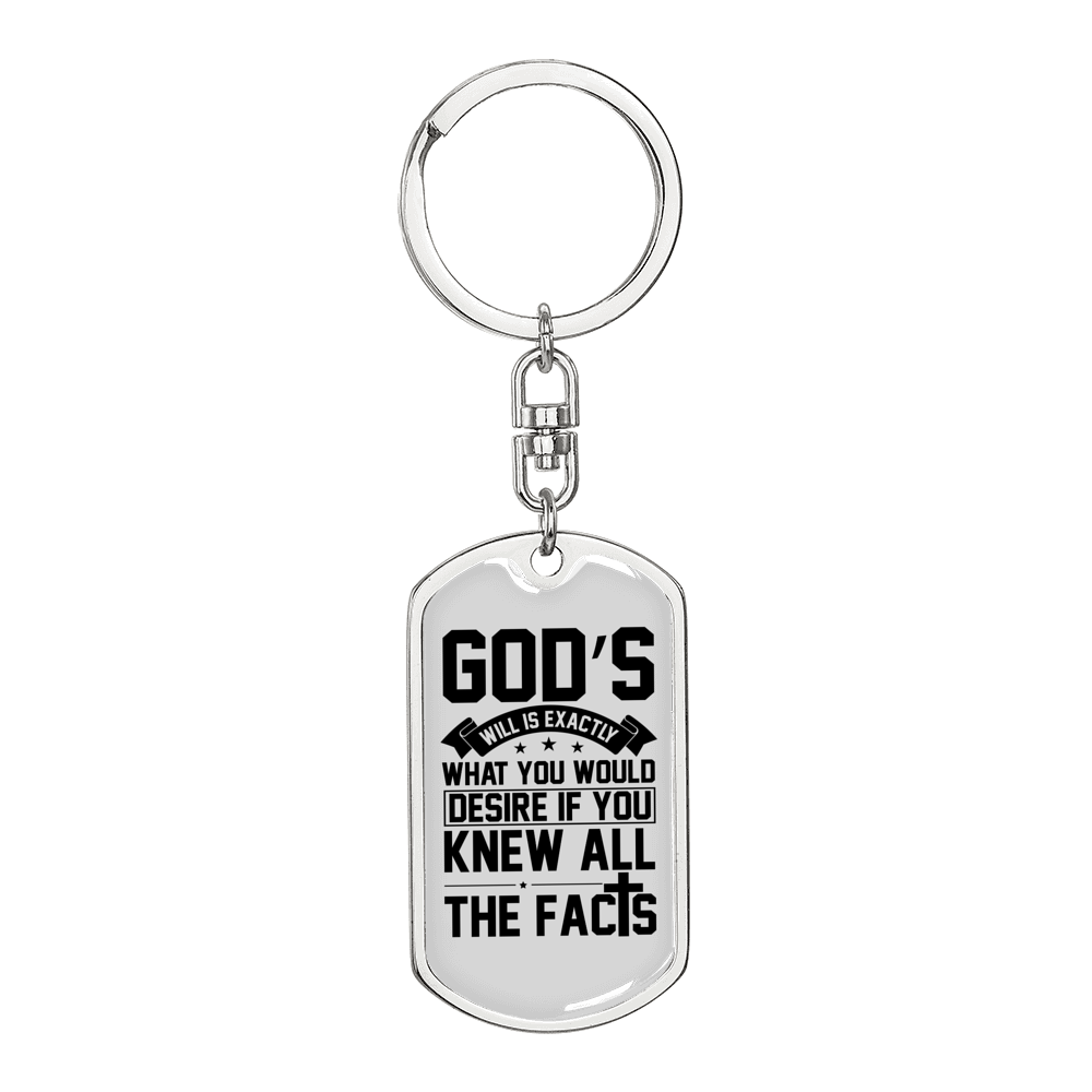 God's Will White Keychain Stainless Steel or 18k Gold Dog Tag Keyring-Express Your Love Gifts