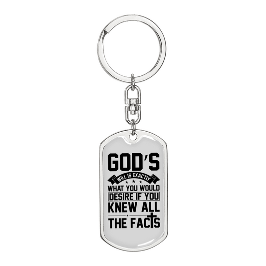 God's Will White Keychain Stainless Steel or 18k Gold Dog Tag Keyring-Express Your Love Gifts