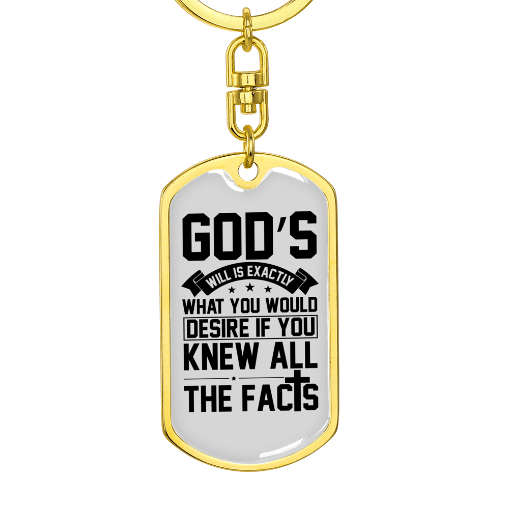 God's Will White Keychain Stainless Steel or 18k Gold Dog Tag Keyring-Express Your Love Gifts