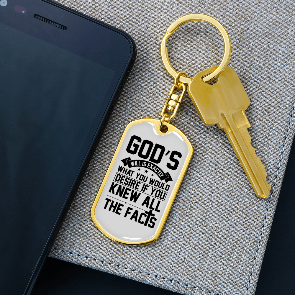 God's Will White Keychain Stainless Steel or 18k Gold Dog Tag Keyring-Express Your Love Gifts