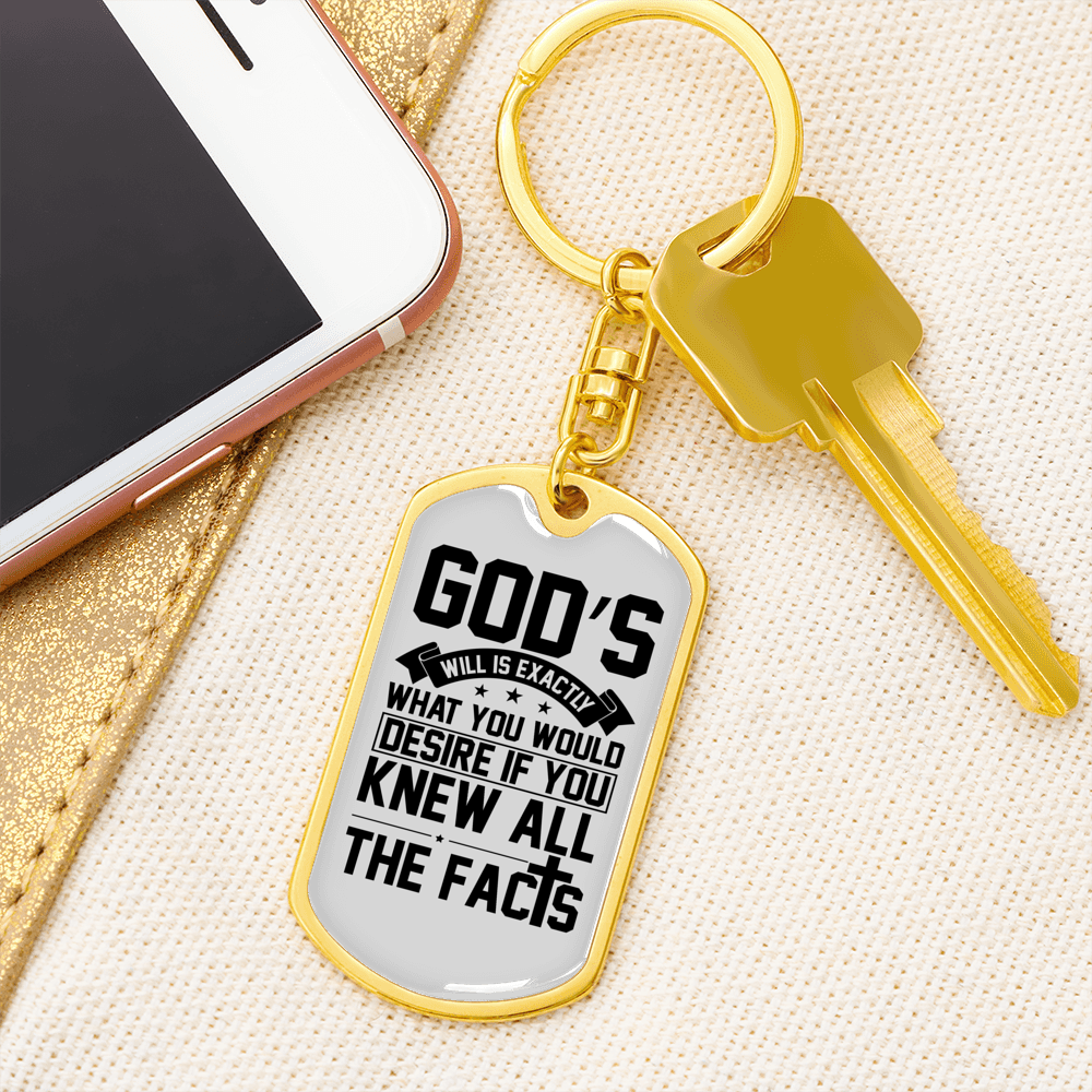 God's Will White Keychain Stainless Steel or 18k Gold Dog Tag Keyring-Express Your Love Gifts