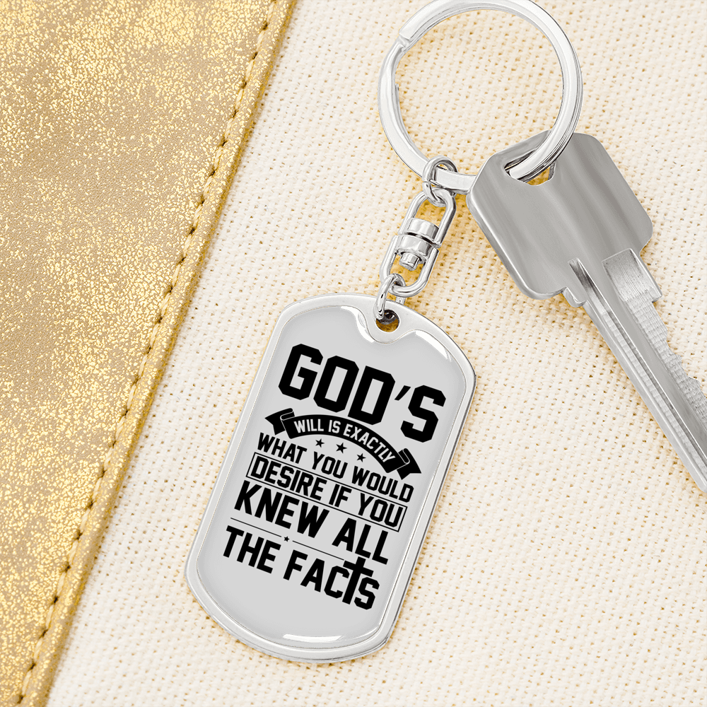 God's Will White Keychain Stainless Steel or 18k Gold Dog Tag Keyring-Express Your Love Gifts