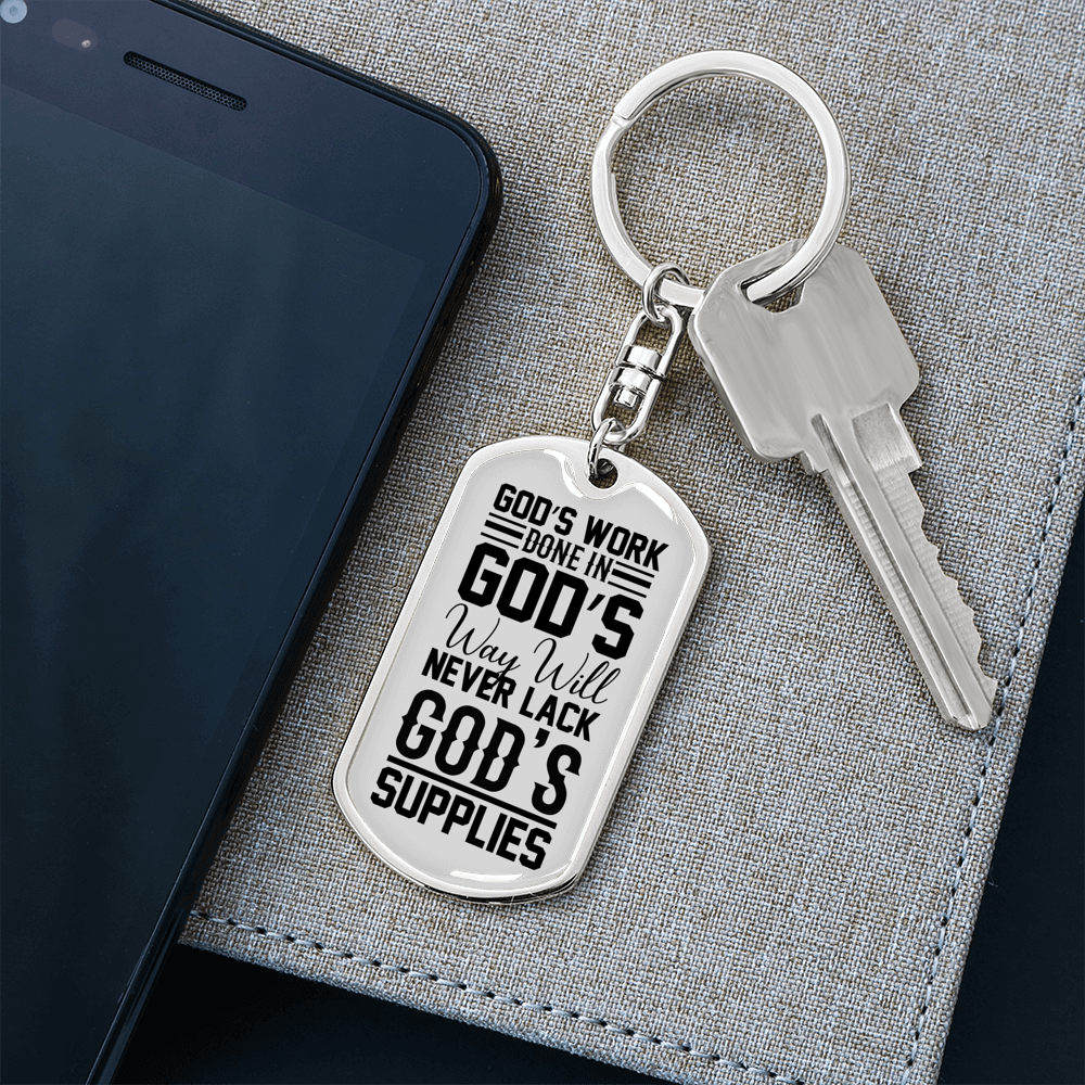 God'S Work Done Keychain Stainless Steel or 18k Gold Dog Tag Keyring-Express Your Love Gifts