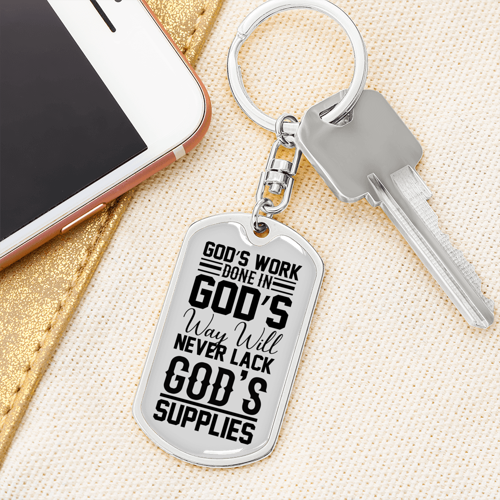 God'S Work Done Keychain Stainless Steel or 18k Gold Dog Tag Keyring-Express Your Love Gifts