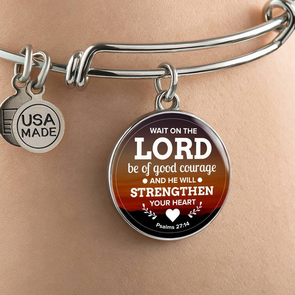 God Shall Strengthen You Stainless Steel or 18k Gold Circle Bangle Bracelet - Express Your Love Gifts