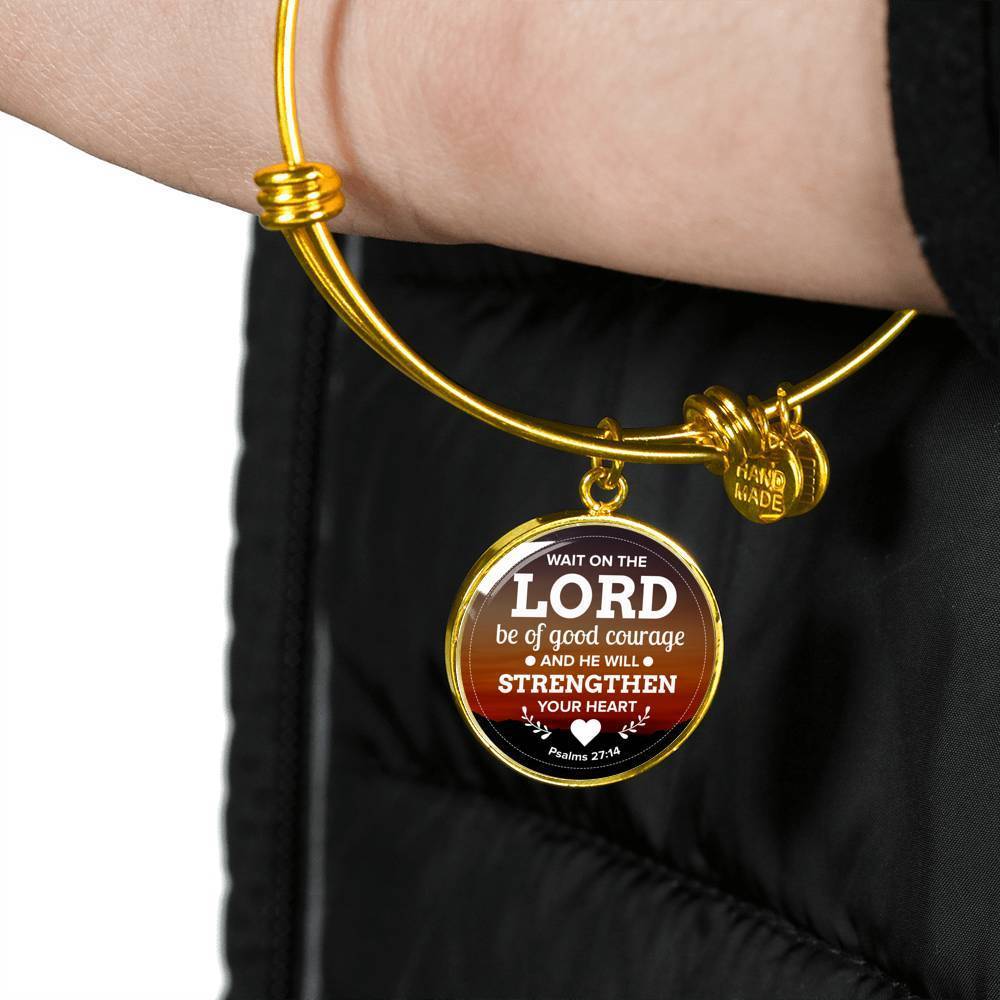 God Shall Strengthen You Stainless Steel or 18k Gold Circle Bangle Bracelet - Express Your Love Gifts
