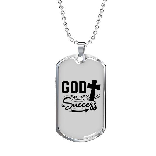 God Success Cross Necklace Stainless Steel or 18k Gold Dog Tag 24" Chain-Express Your Love Gifts