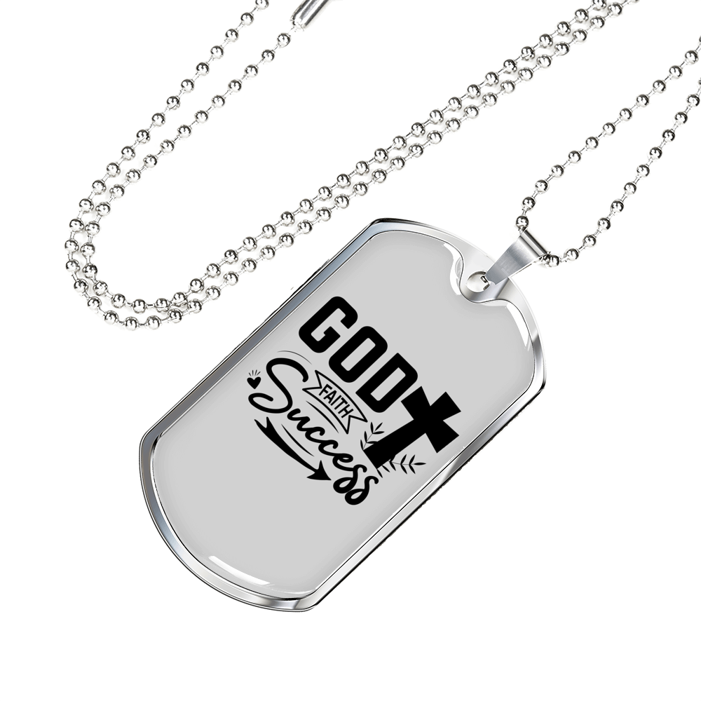 God Success Cross Necklace Stainless Steel or 18k Gold Dog Tag 24" Chain-Express Your Love Gifts