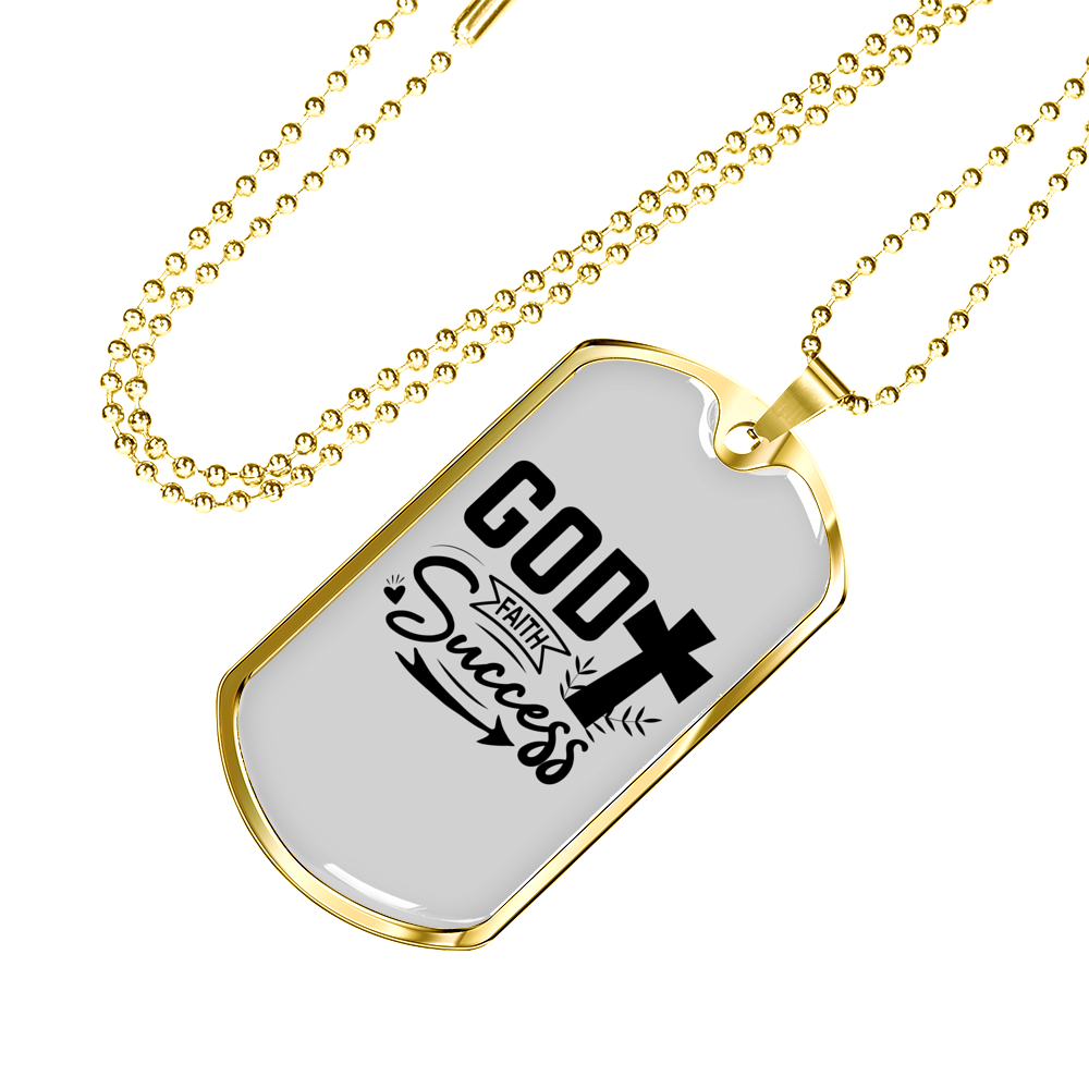 God Success Cross Necklace Stainless Steel or 18k Gold Dog Tag 24" Chain-Express Your Love Gifts