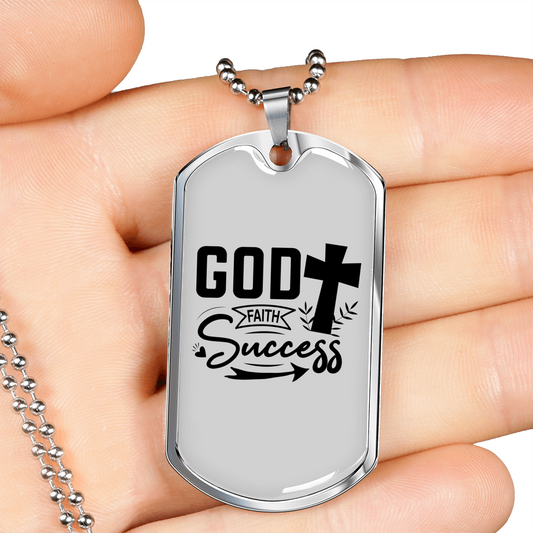 God Success Cross Necklace Stainless Steel or 18k Gold Dog Tag 24" Chain-Express Your Love Gifts