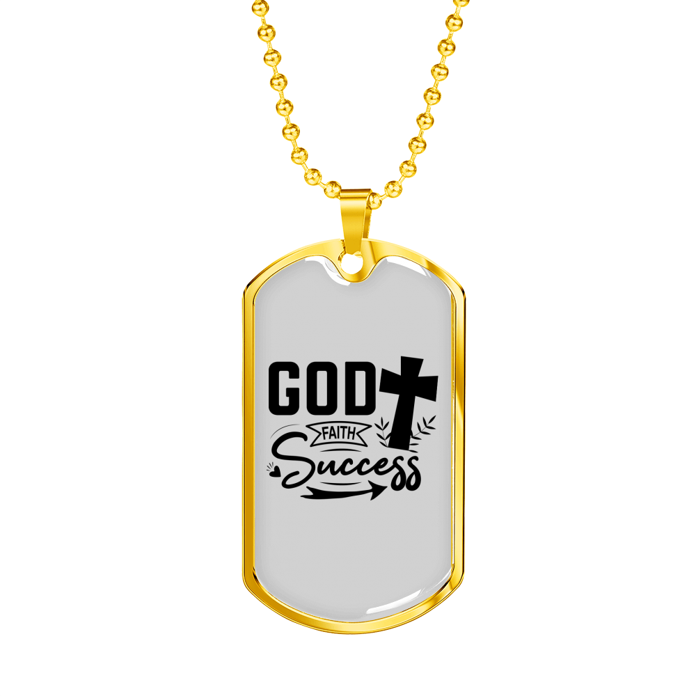 God Success Cross Necklace Stainless Steel or 18k Gold Dog Tag 24" Chain-Express Your Love Gifts