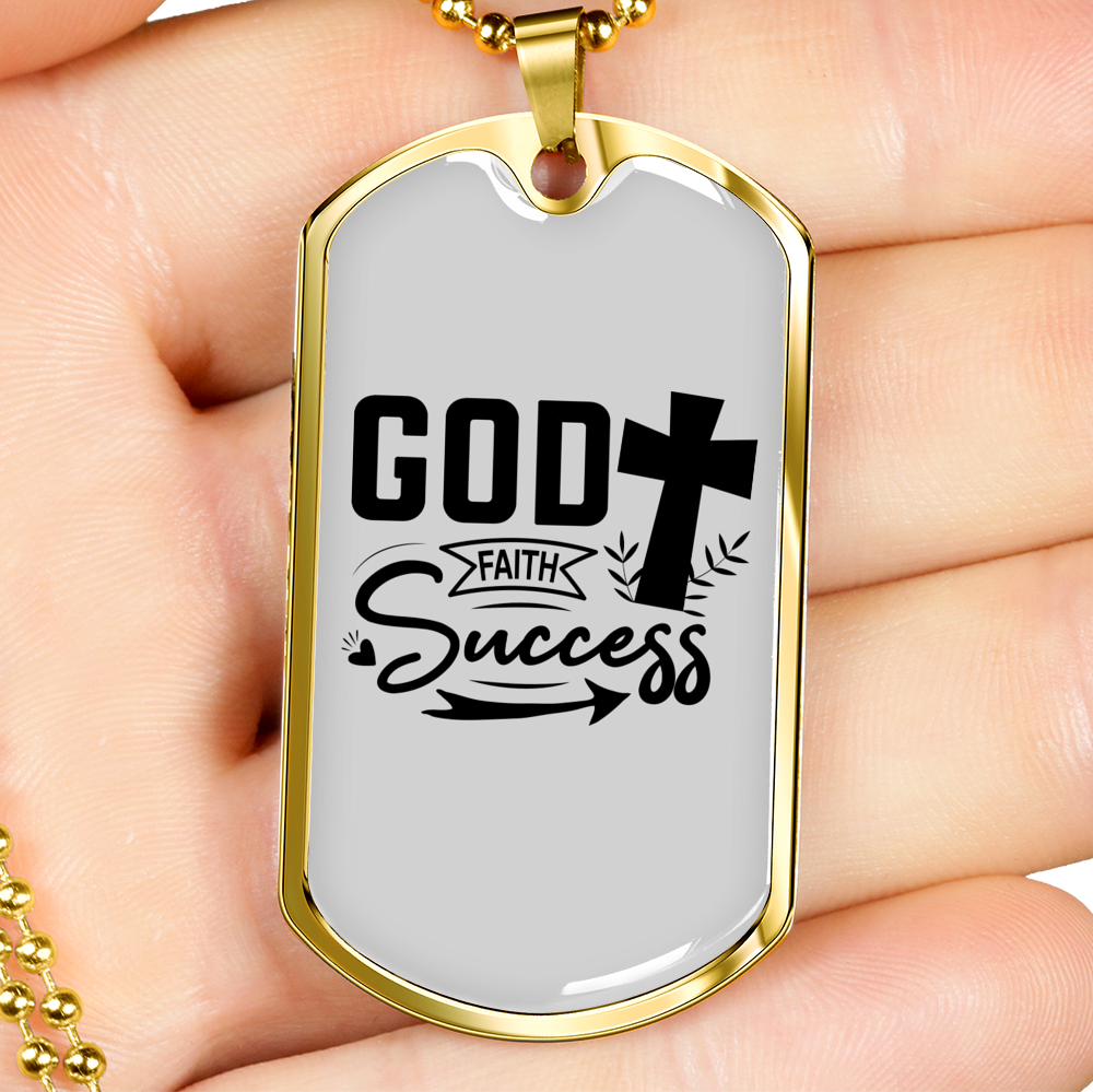 God Success Cross Necklace Stainless Steel or 18k Gold Dog Tag 24" Chain-Express Your Love Gifts