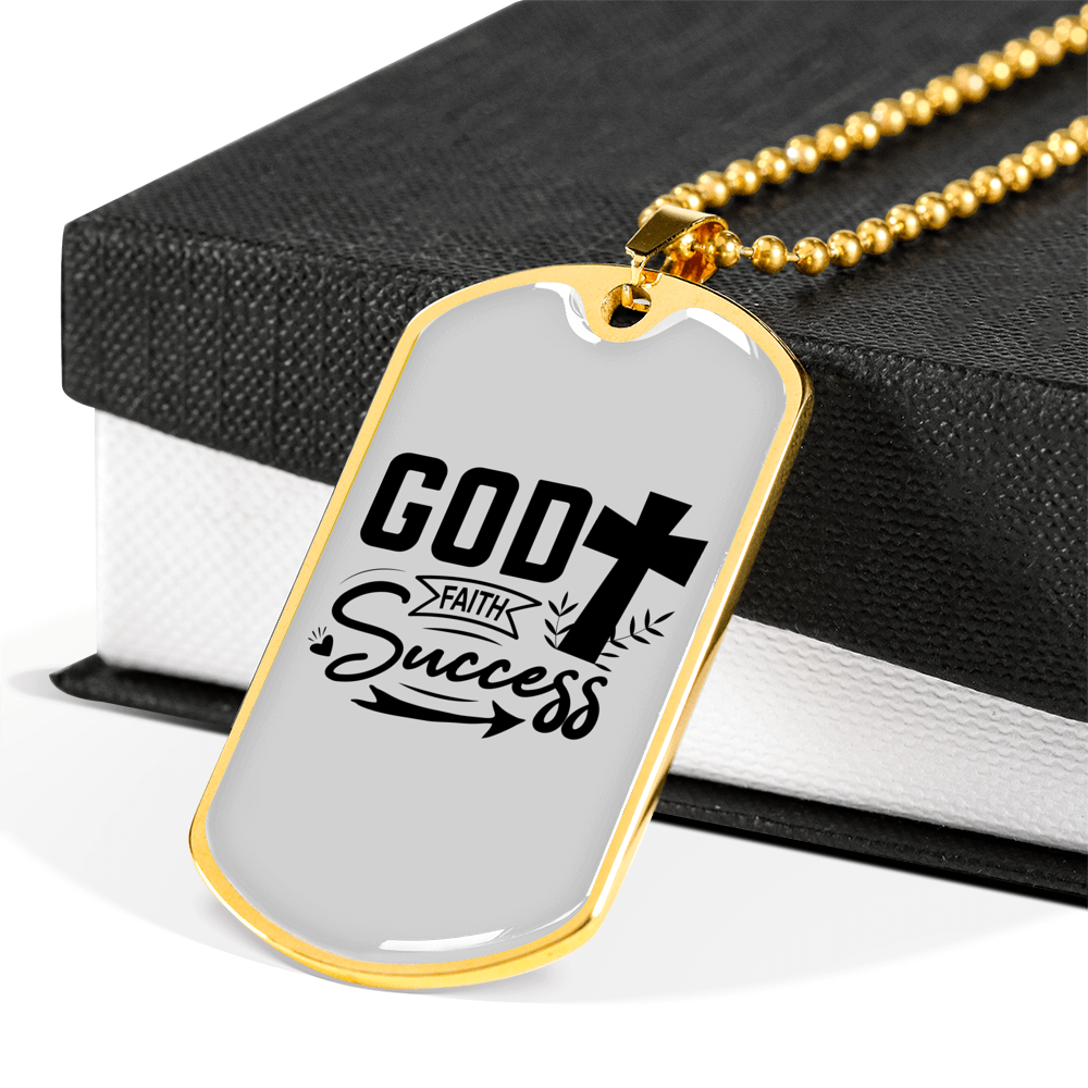 God Success Cross Necklace Stainless Steel or 18k Gold Dog Tag 24" Chain-Express Your Love Gifts