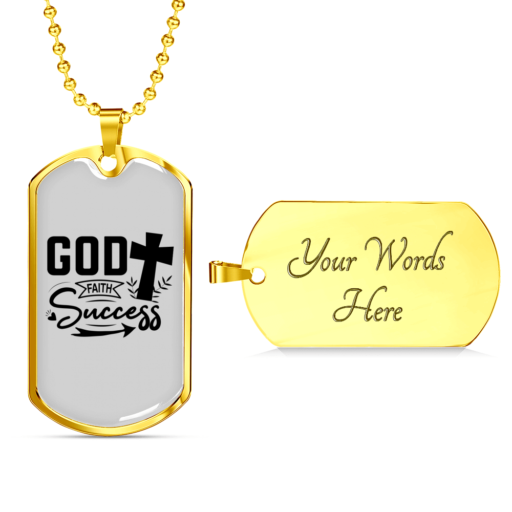 God Success Cross Necklace Stainless Steel or 18k Gold Dog Tag 24" Chain-Express Your Love Gifts
