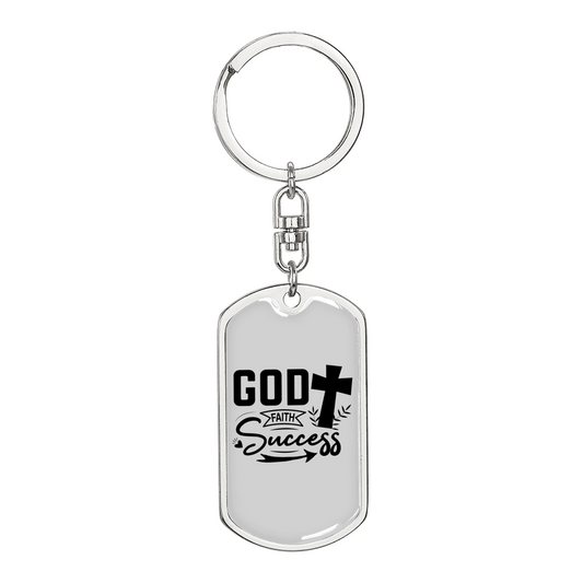 God Success Keychain Stainless Steel or 18k Gold Dog Tag Keyring-Express Your Love Gifts