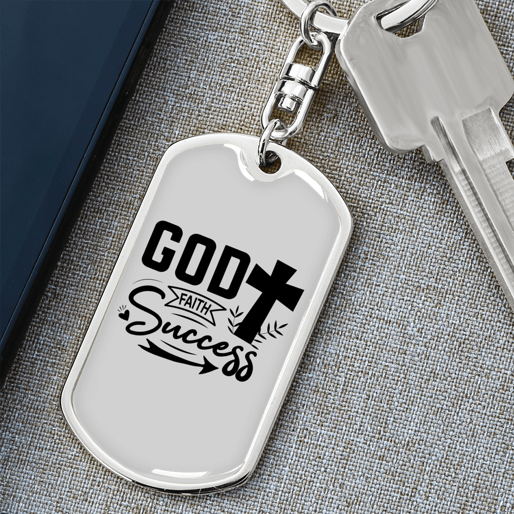 God Success Keychain Stainless Steel or 18k Gold Dog Tag Keyring-Express Your Love Gifts