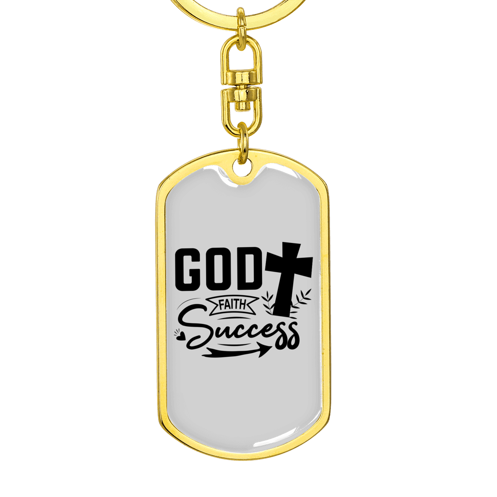 God Success Keychain Stainless Steel or 18k Gold Dog Tag Keyring-Express Your Love Gifts
