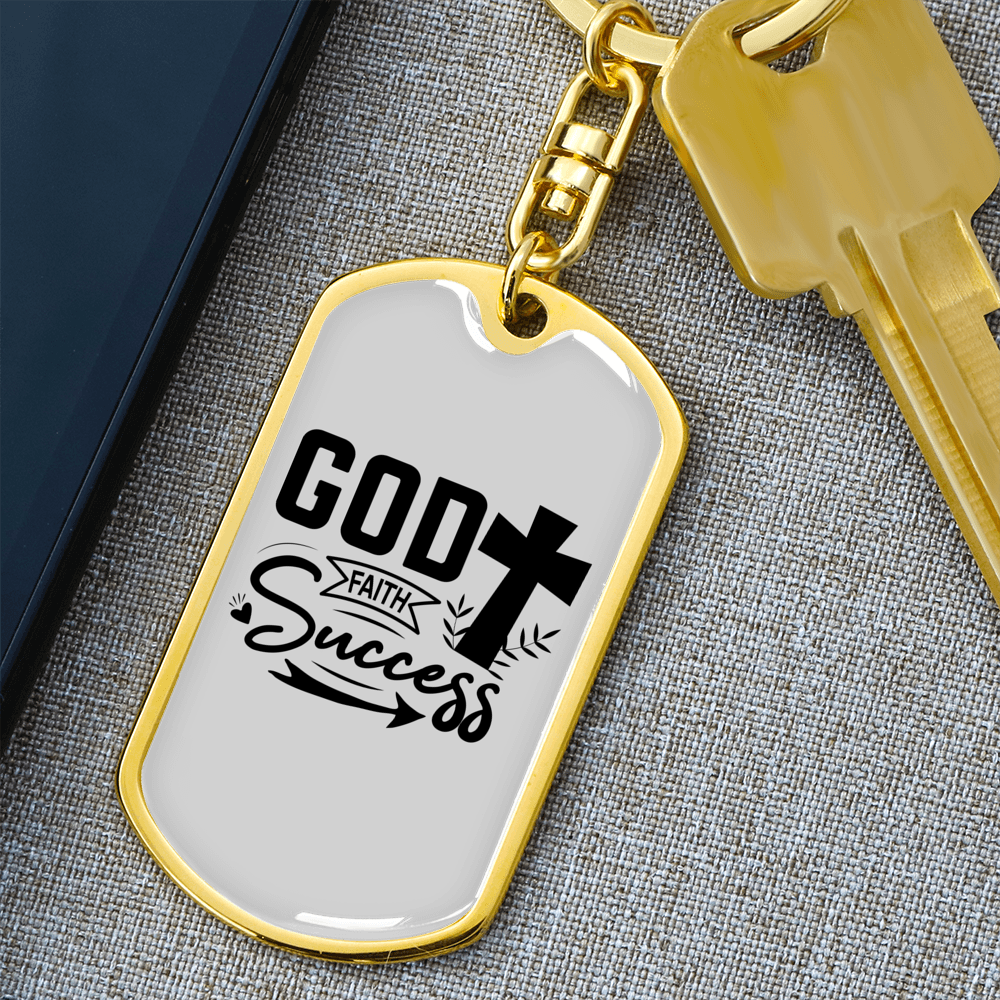 God Success Keychain Stainless Steel or 18k Gold Dog Tag Keyring-Express Your Love Gifts