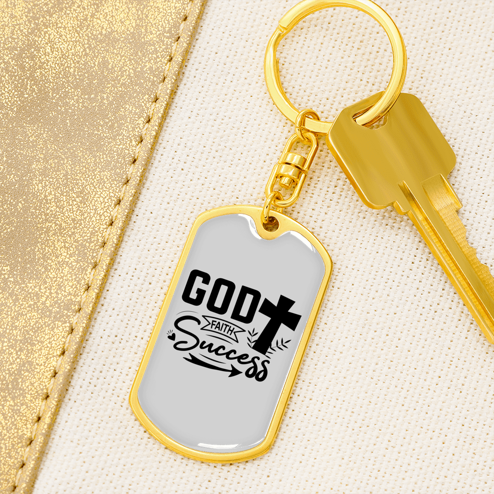 God Success Keychain Stainless Steel or 18k Gold Dog Tag Keyring-Express Your Love Gifts