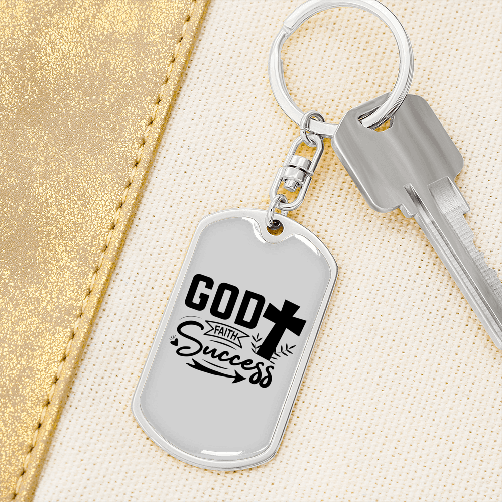 God Success Keychain Stainless Steel or 18k Gold Dog Tag Keyring-Express Your Love Gifts
