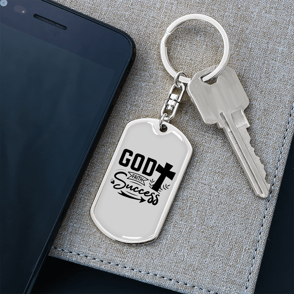 God Success Keychain Stainless Steel or 18k Gold Dog Tag Keyring-Express Your Love Gifts