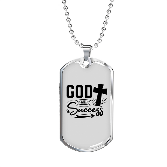God Success Necklace Stainless Steel or 18k Gold Dog Tag 24" Chain-Express Your Love Gifts