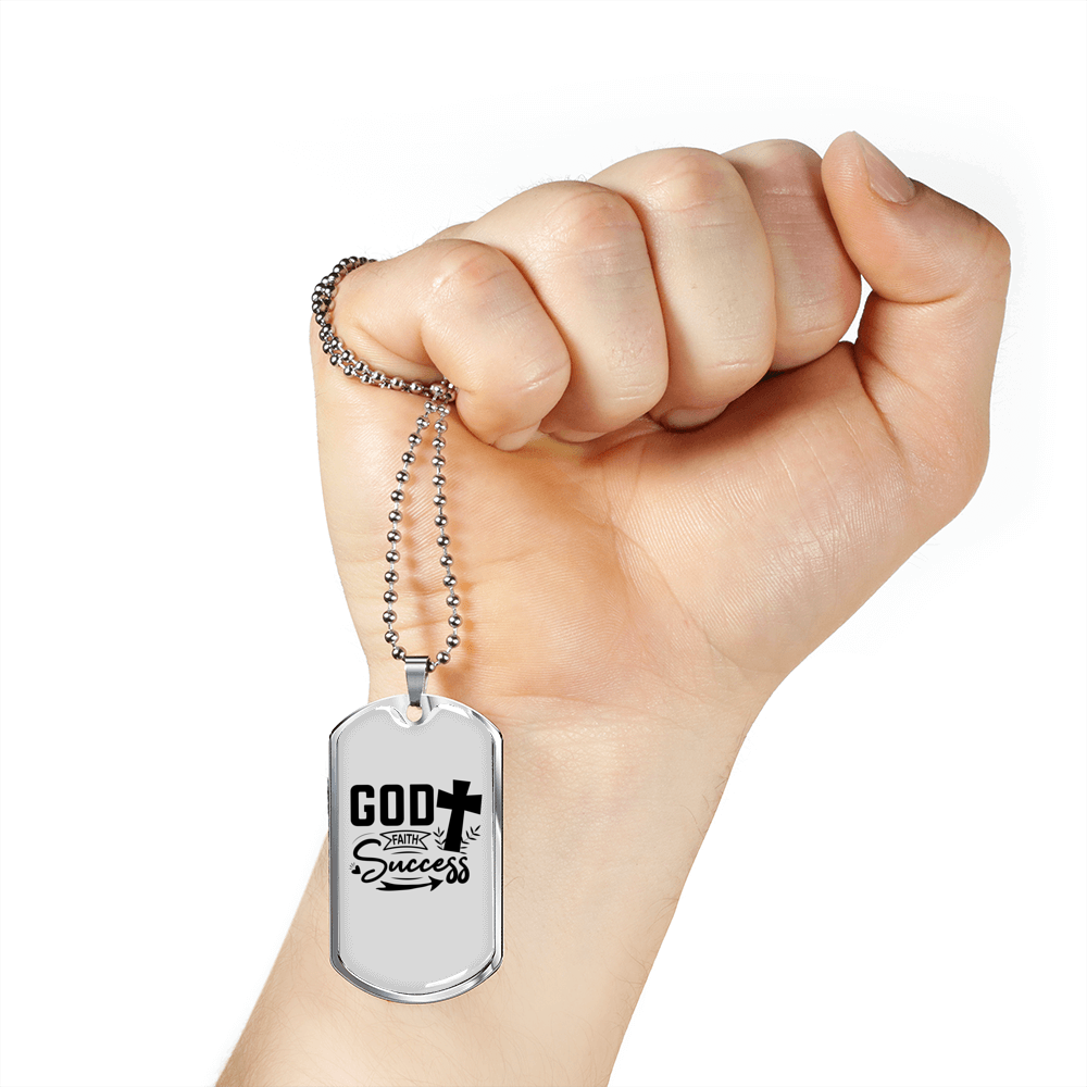 God Success Necklace Stainless Steel or 18k Gold Dog Tag 24" Chain-Express Your Love Gifts