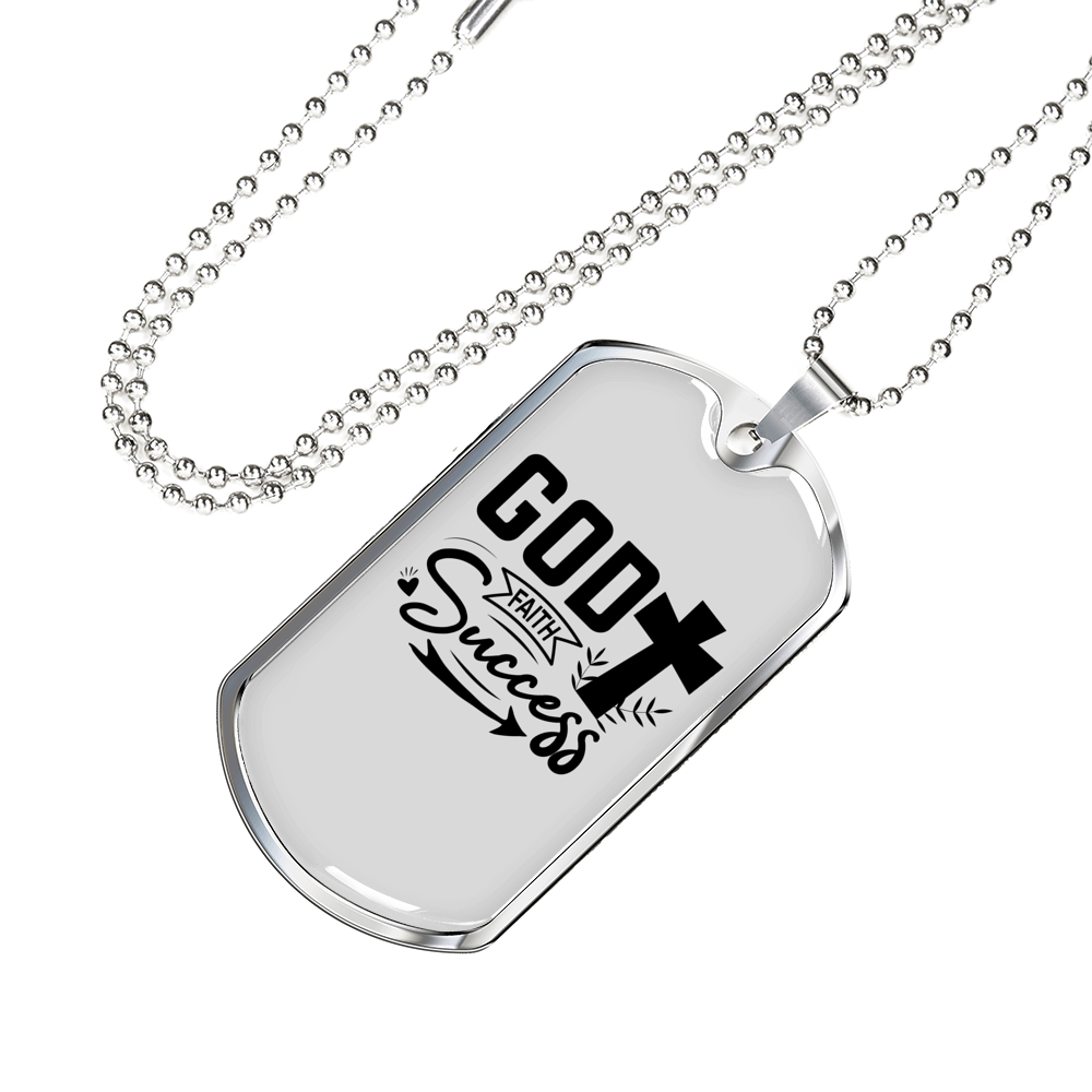 God Success Necklace Stainless Steel or 18k Gold Dog Tag 24" Chain-Express Your Love Gifts