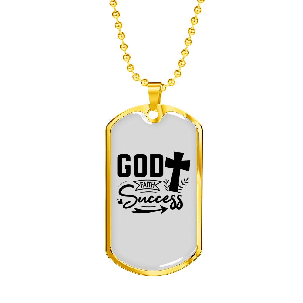 God Success Necklace Stainless Steel or 18k Gold Dog Tag 24" Chain-Express Your Love Gifts